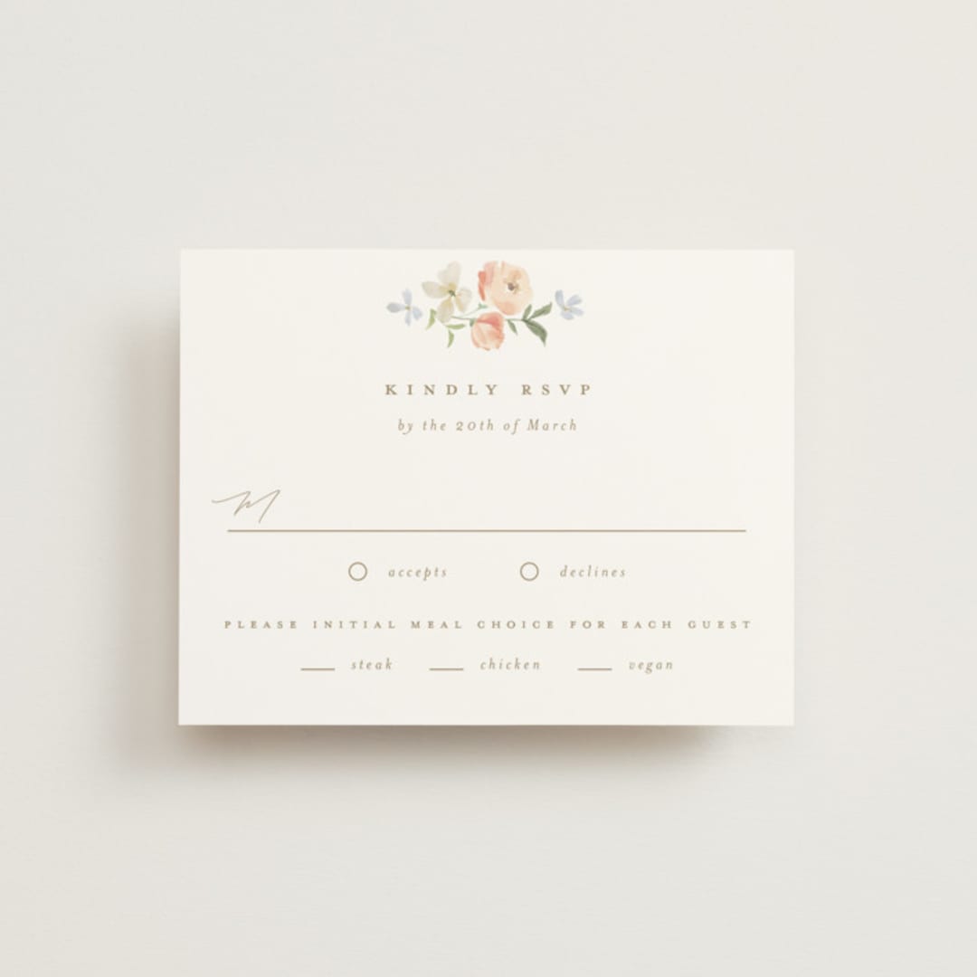 "Garden View" - RSVP Cards in Peach by Everett Paper Goods - Front