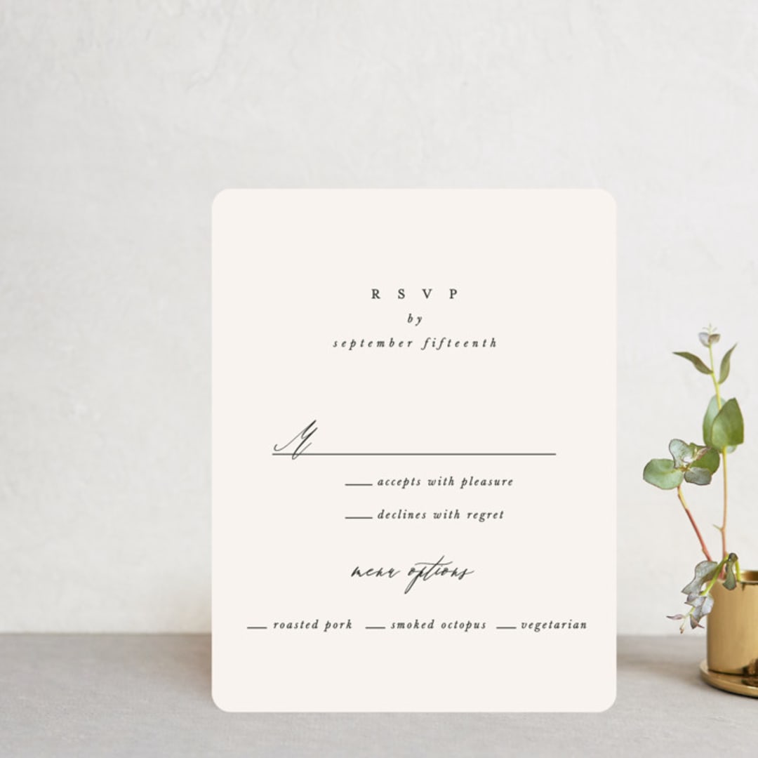 "Timeless" - RSVP Cards in Taupe by Leah Bisch - Front
