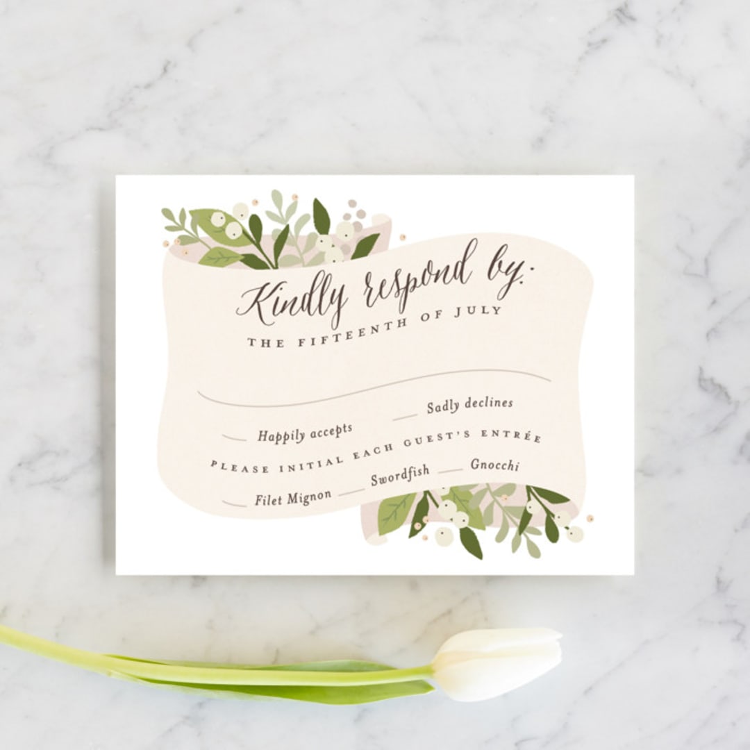 "Ribbonly" - RSVP Cards in Blush by Jennifer Wick - Front