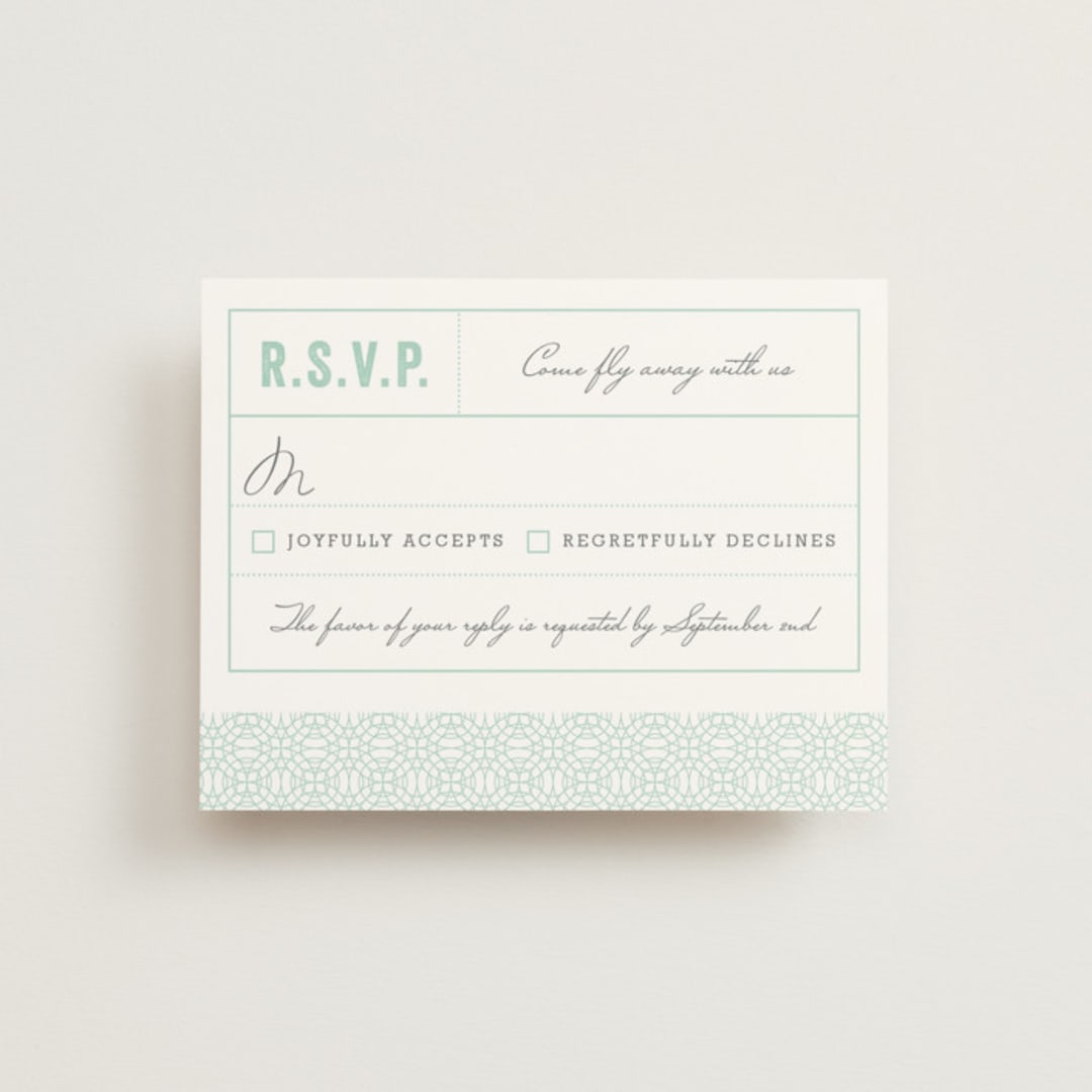 "Passport" - RSVP Cards in Seafoam by Sarah Curry - Front