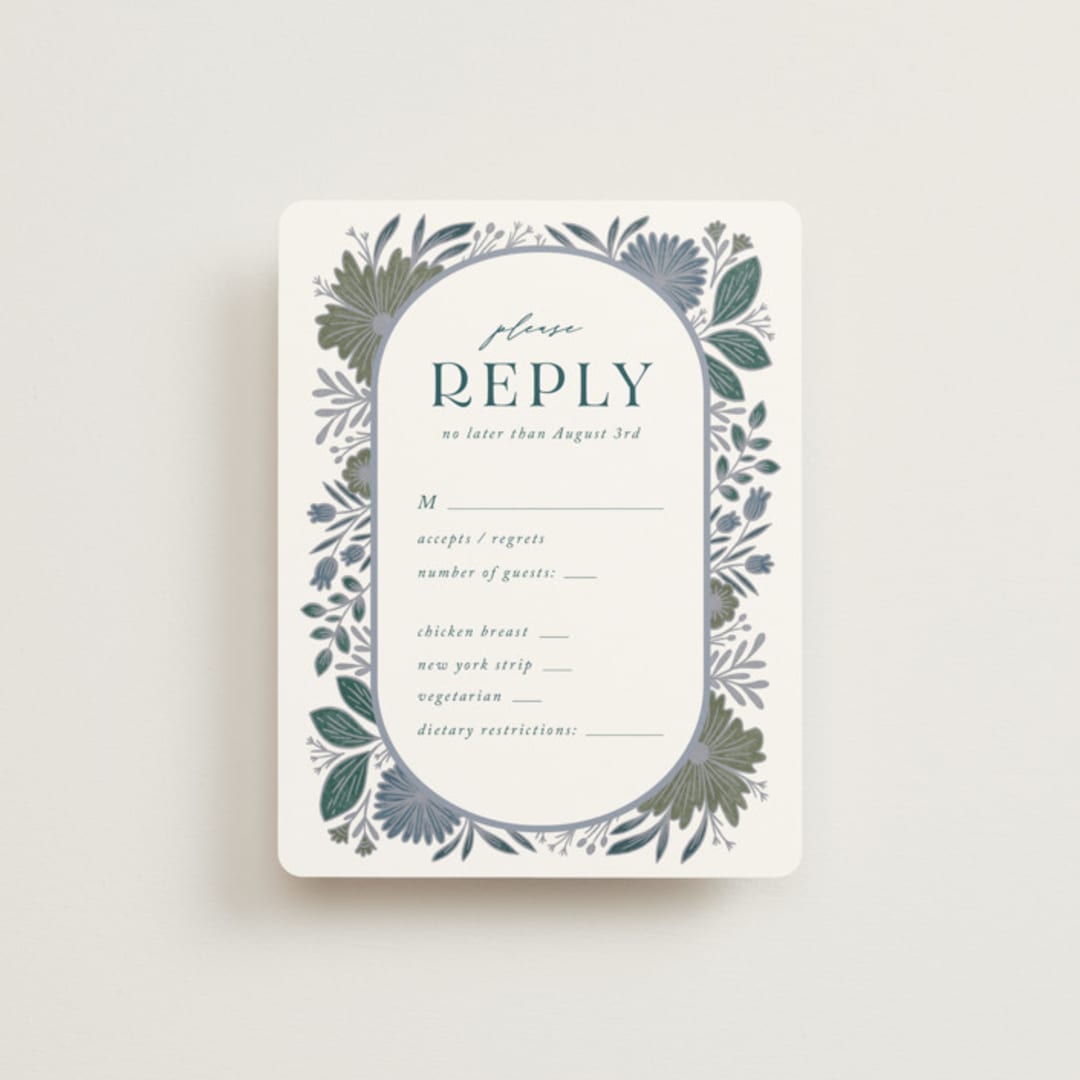 "Flourish" - RSVP Cards in Bluemoon by Jen Owens - Front