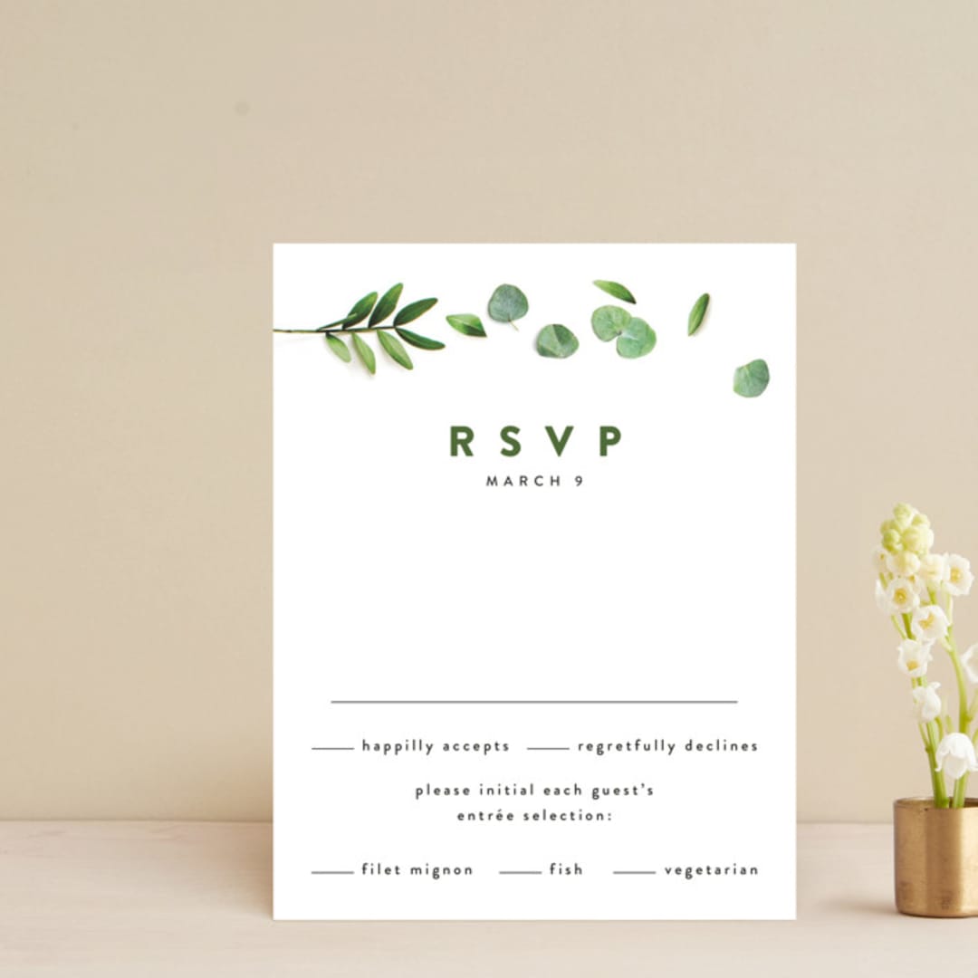 "Leaf Arc" - RSVP Cards in Sage by Ariel Rutland - Front