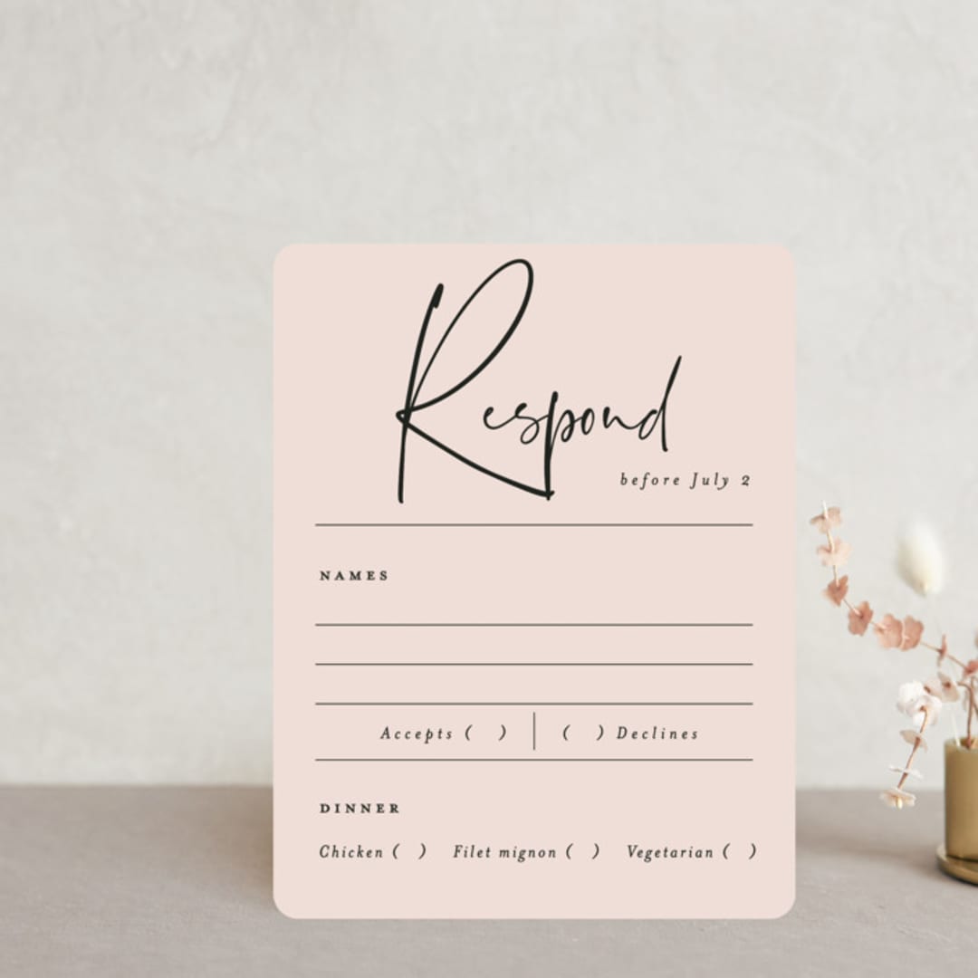 "Eternity Script" - RSVP Cards in Blush by Michelle Taylor - Front