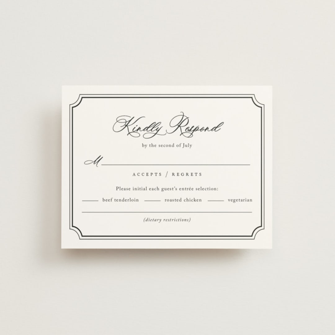 "Avery" - RSVP Cards in Onyx by Jennifer Postorino - Front