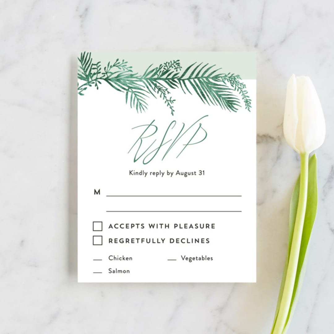 "Destination" - RSVP Cards in Palm by Pink House Press - Front