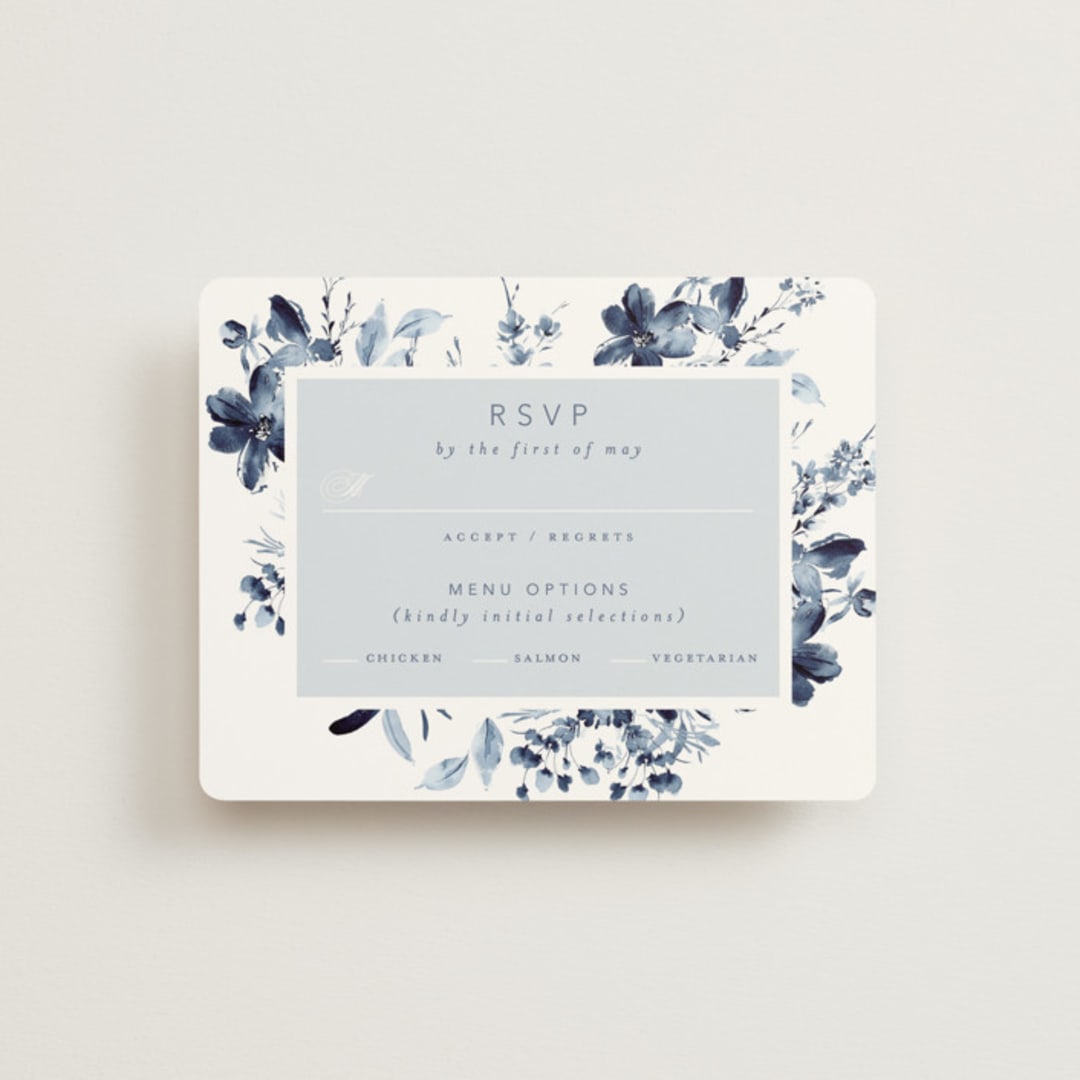 "Love Story" - RSVP Cards in Indigo by Leah Bisch - Front