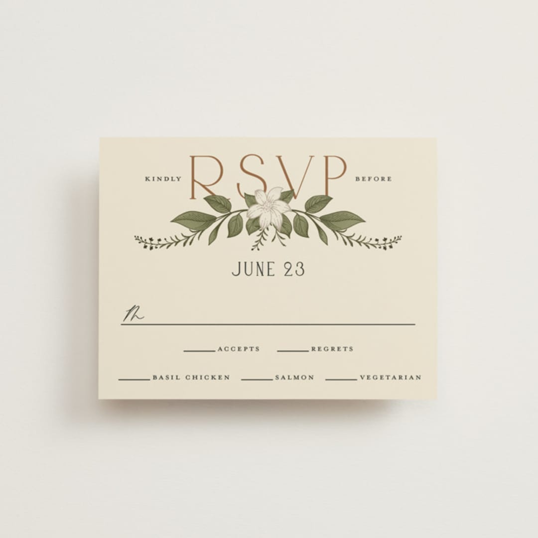 "Vintage Print" - RSVP Cards in Licorice by GeekInk Design - Front
