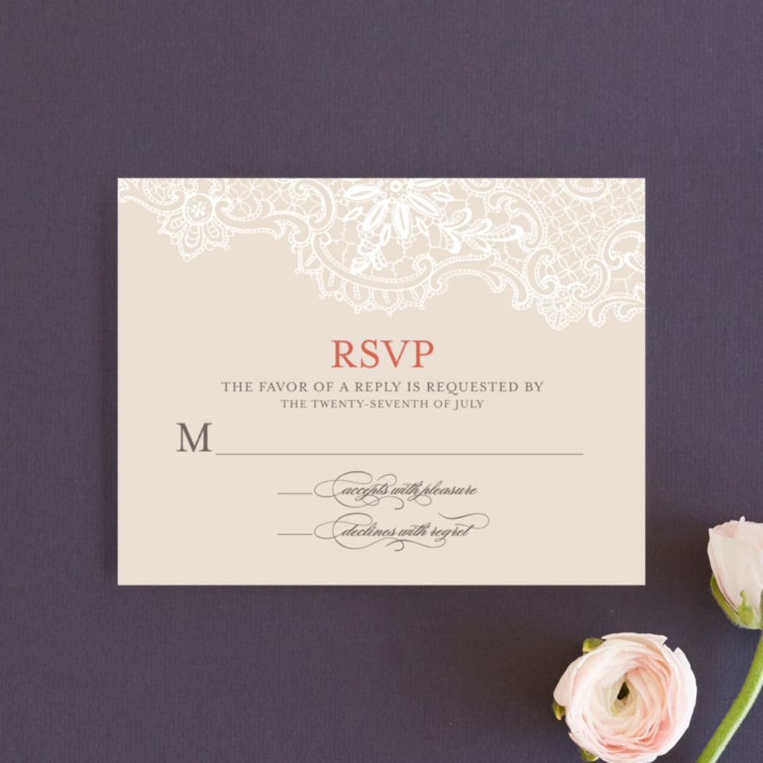 "White Lace" - RSVP Cards in Coral Rose by Lauren Chism - Front