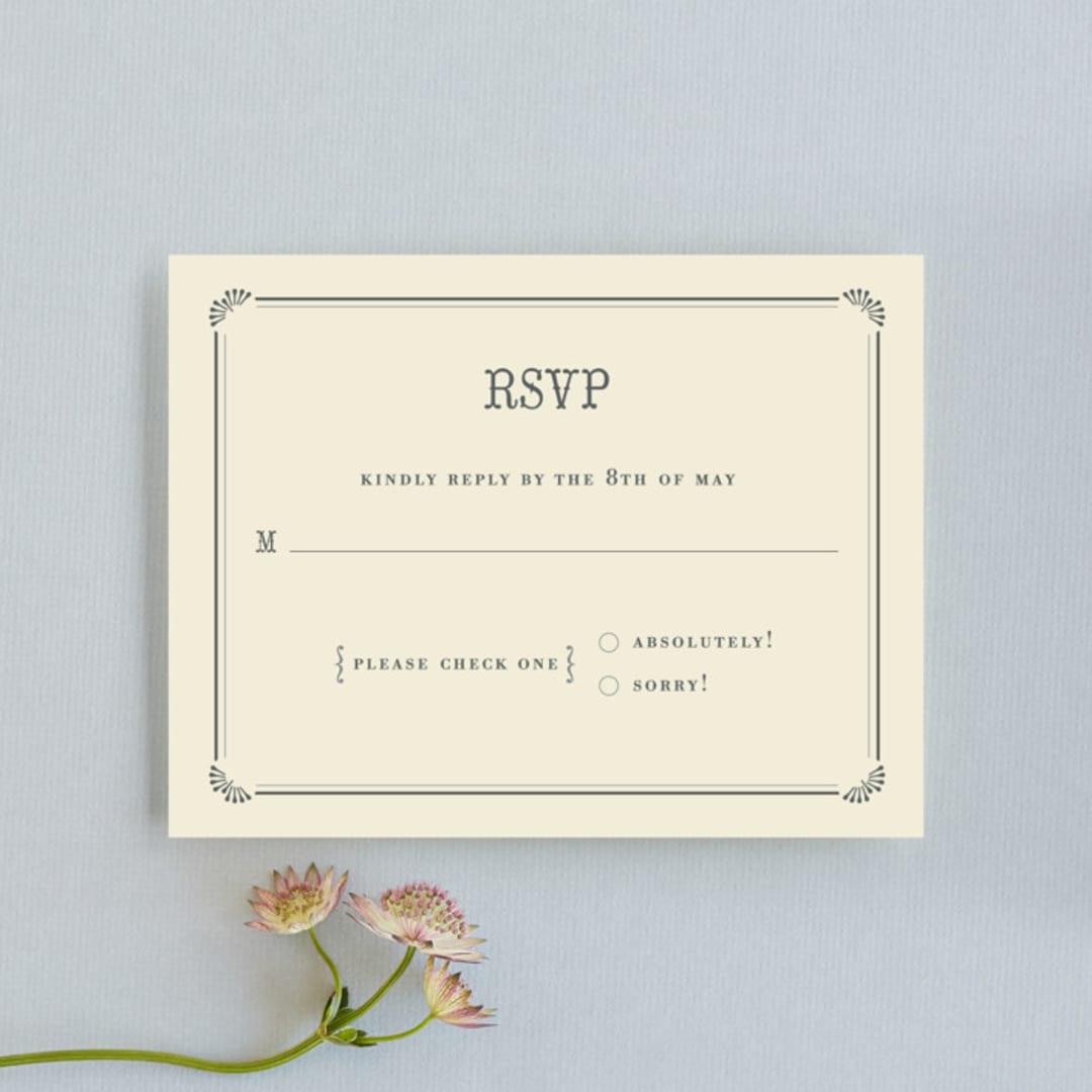 "Stache + Kiss" - RSVP Cards in Creme by Penelope Poppy - Front