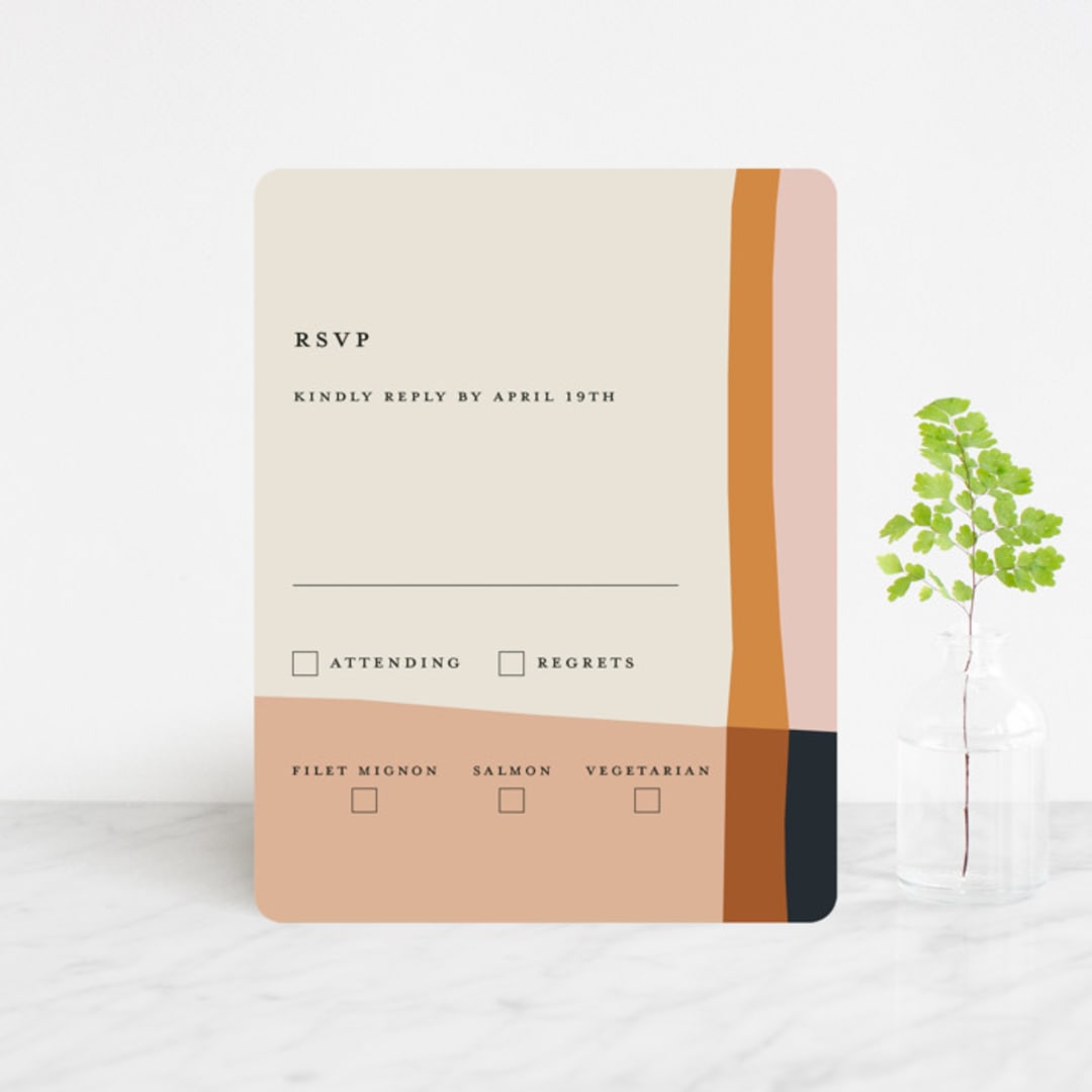 "Color Block" - RSVP Cards in Peach by Morgan Kendall - Front
