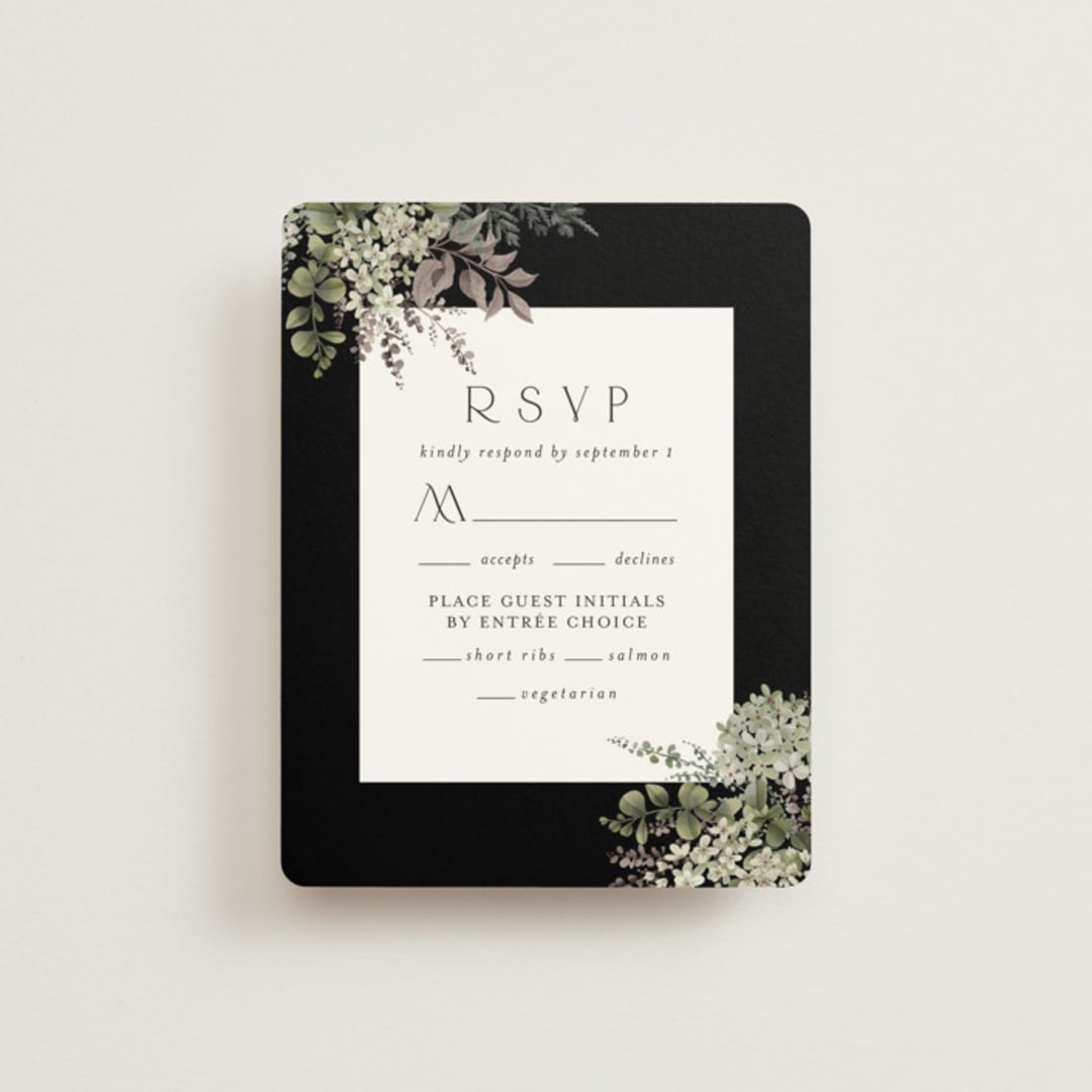 "A Wedding in the Garden" - RSVP Cards in Charcoal by Chris Griffith - Front