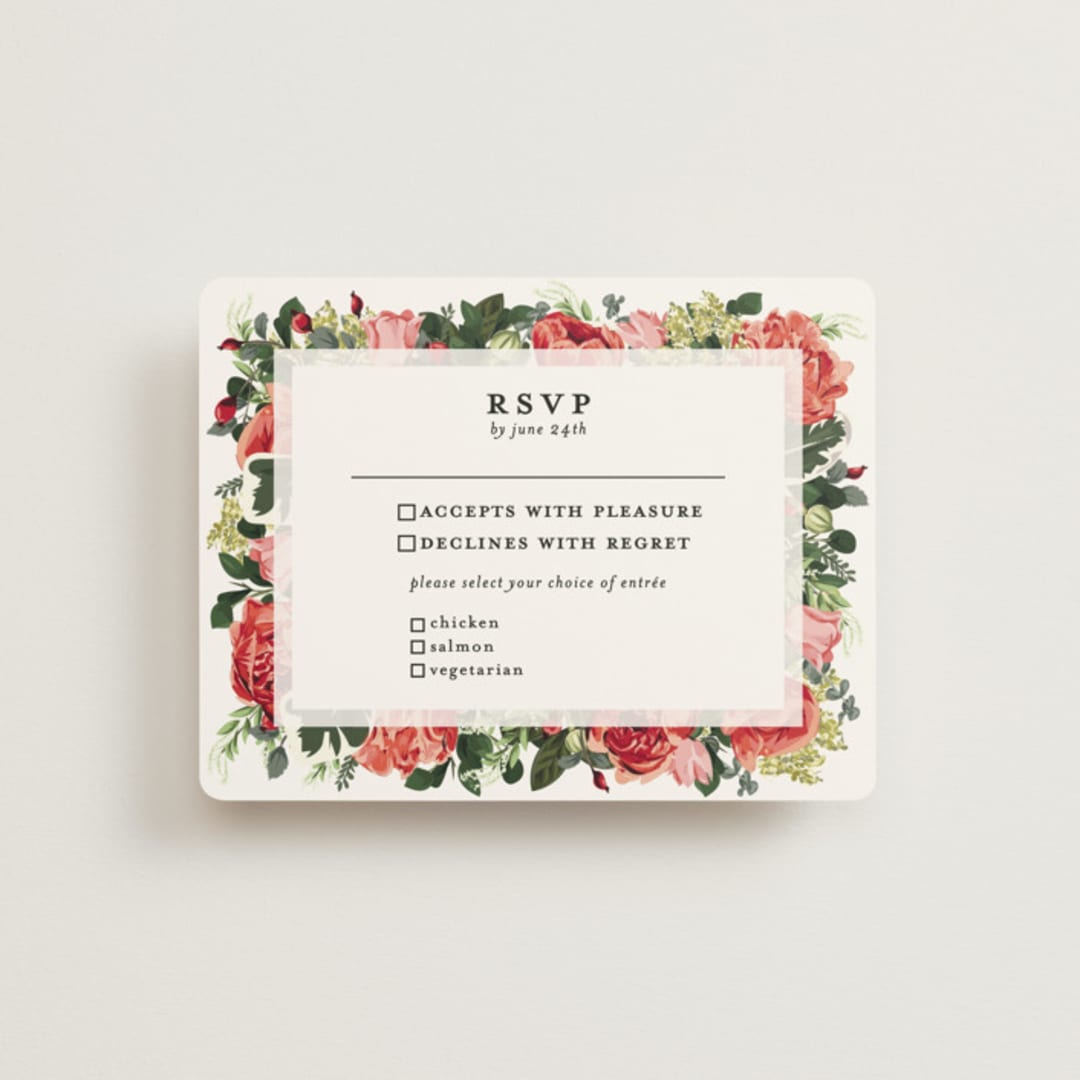 "Peonies Forever" - RSVP Cards in Coral by Susan Moyal - Front