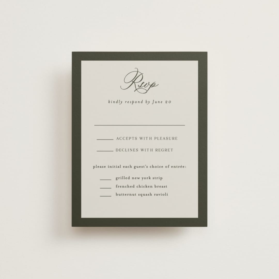 "refined" - RSVP Cards in Deep Olive by Nicole Walsh - Front