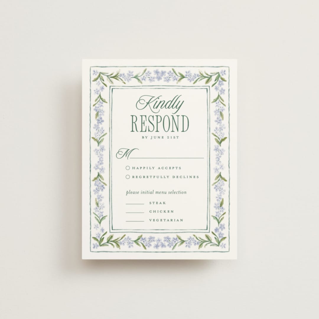 "Vintage Sketched" - RSVP Cards in Wisteria by Jenna Holcomb - Front