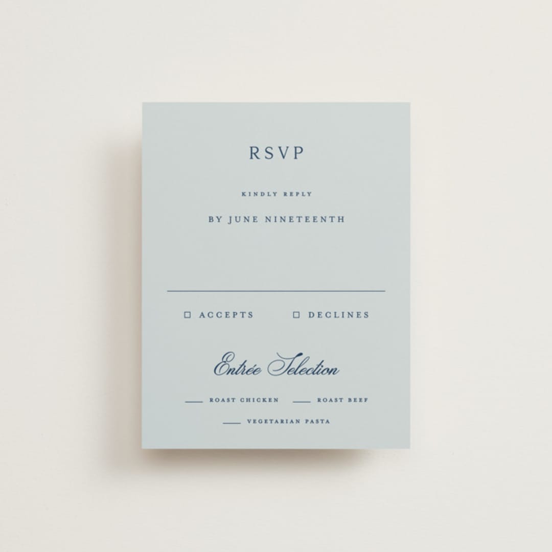 "Landscape Script" - RSVP Cards in Sky by Kelly Schmidt - Front