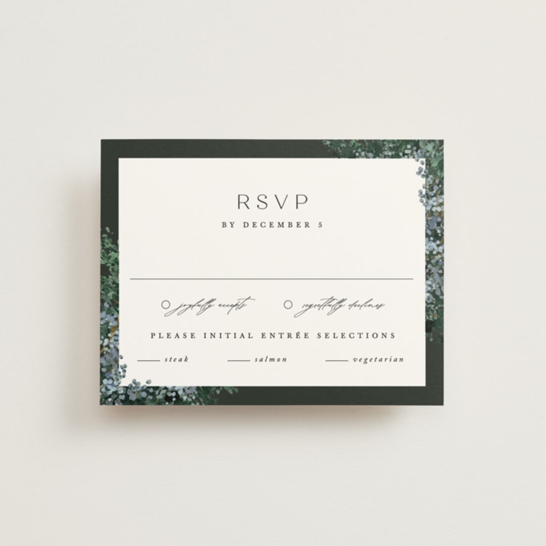 "Juniper" - RSVP Cards in Emerald by Kate Ahn - Front
