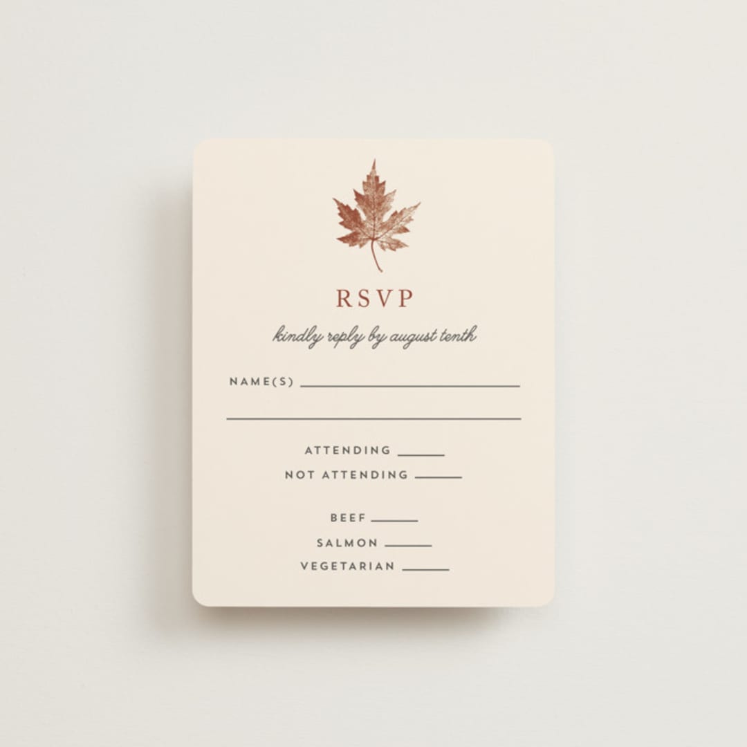 "Leaf Print" - RSVP Cards in Rust by Katharine Watson - Front