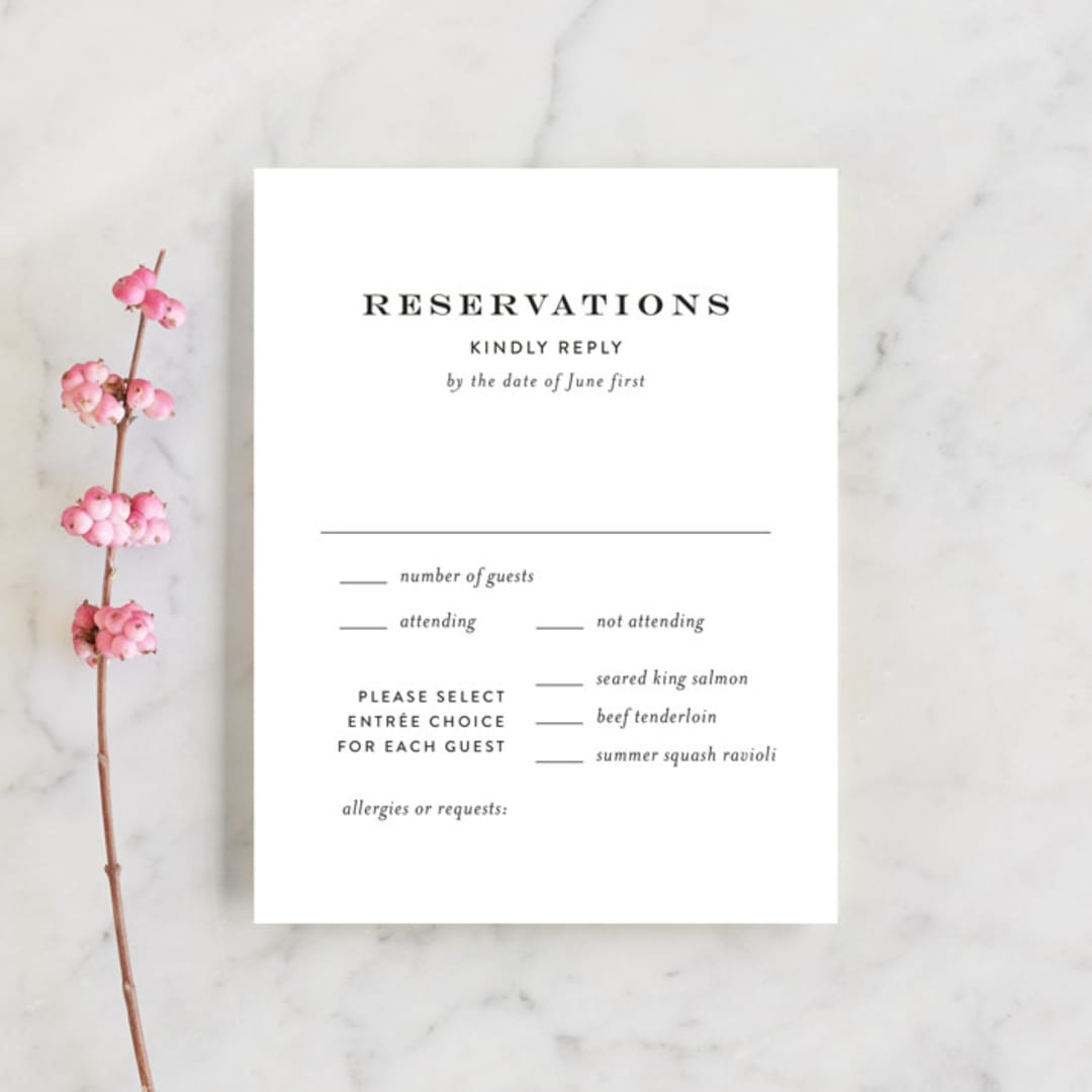 "Wedding Plaid" - RSVP Cards in Obsidian by Jill Means - Front