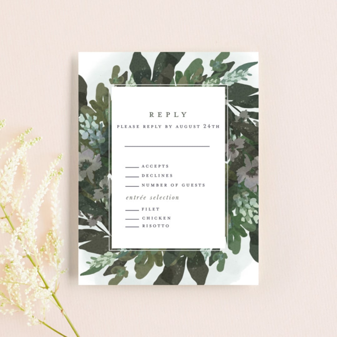 "Foliage Wreath" - RSVP Cards in Evergreen by Grace Kreinbrink - Front