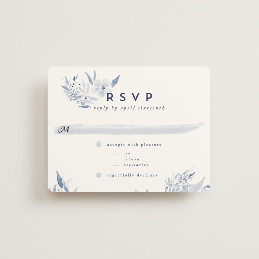 "Poetic Watercolor Flowers" - RSVP Cards in Periwinkle by Qing Ji - Front