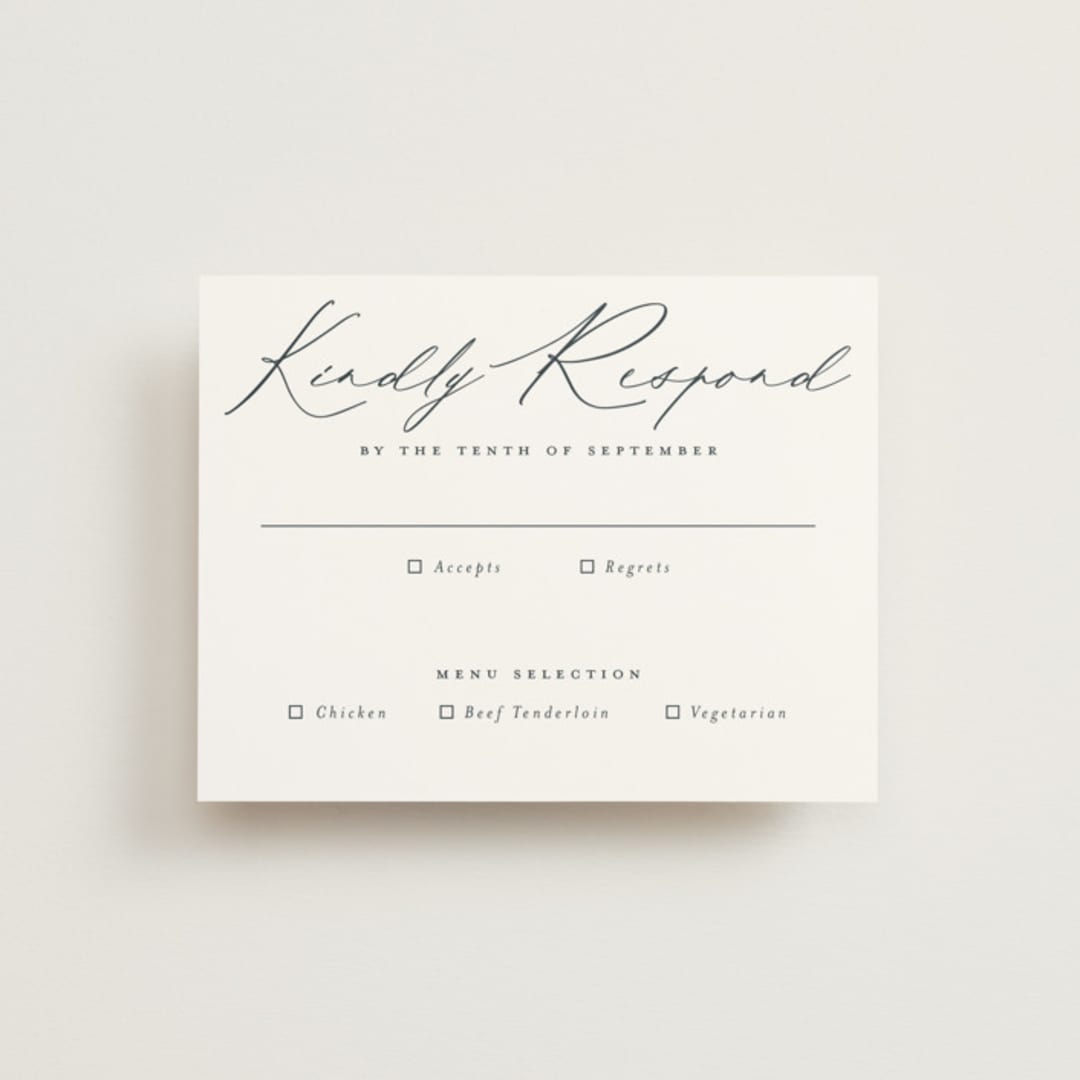 "Modern Vintage" - RSVP Cards in Jade by Emily Betts - Front