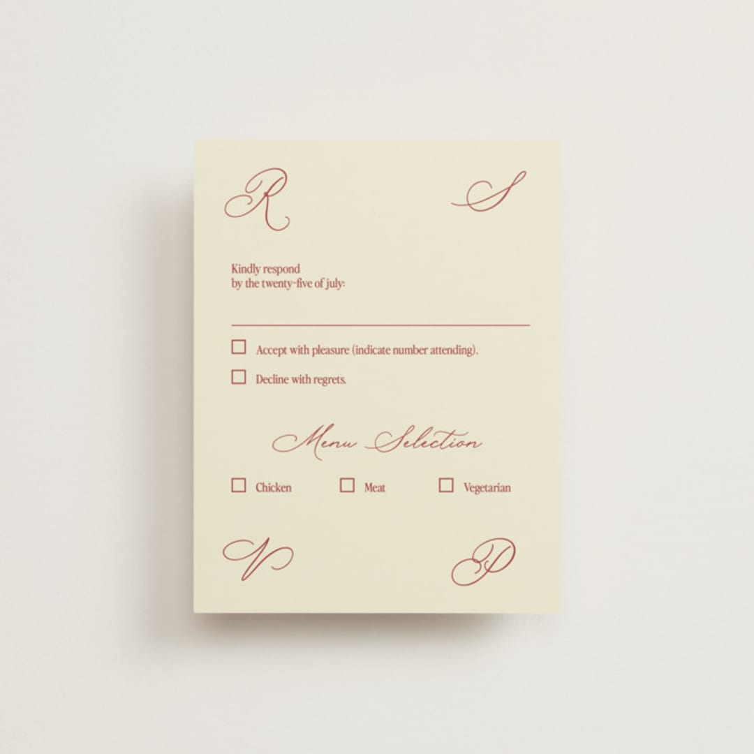 "Elizabeth" - RSVP Cards in Burgundy by Helena Vitto - Front