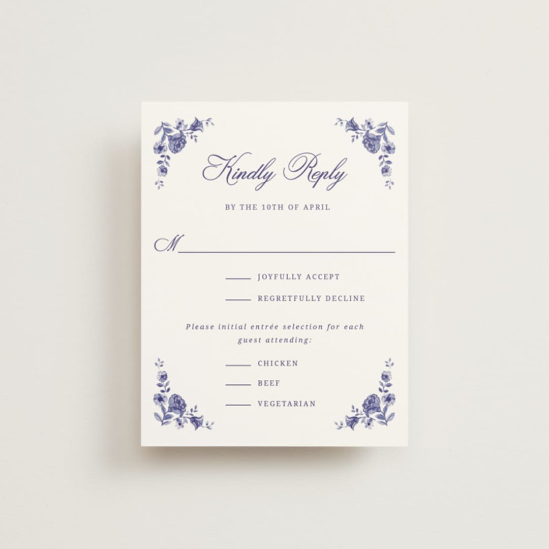 "Blooming Crest" - RSVP Cards in Plum by Cass Loh - Front