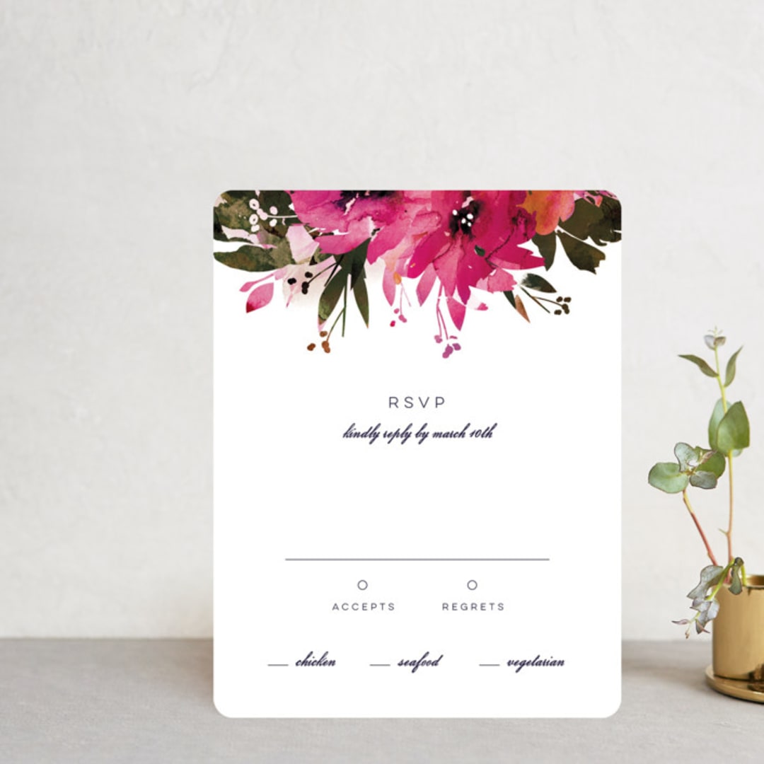 "Peeking Florals" - RSVP Cards in Fuchsia by Lori Wemple - Front