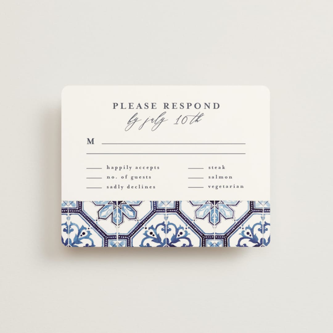 "watercolor azulejo" - RSVP Cards in Azure by Anastasia Makarova - Front