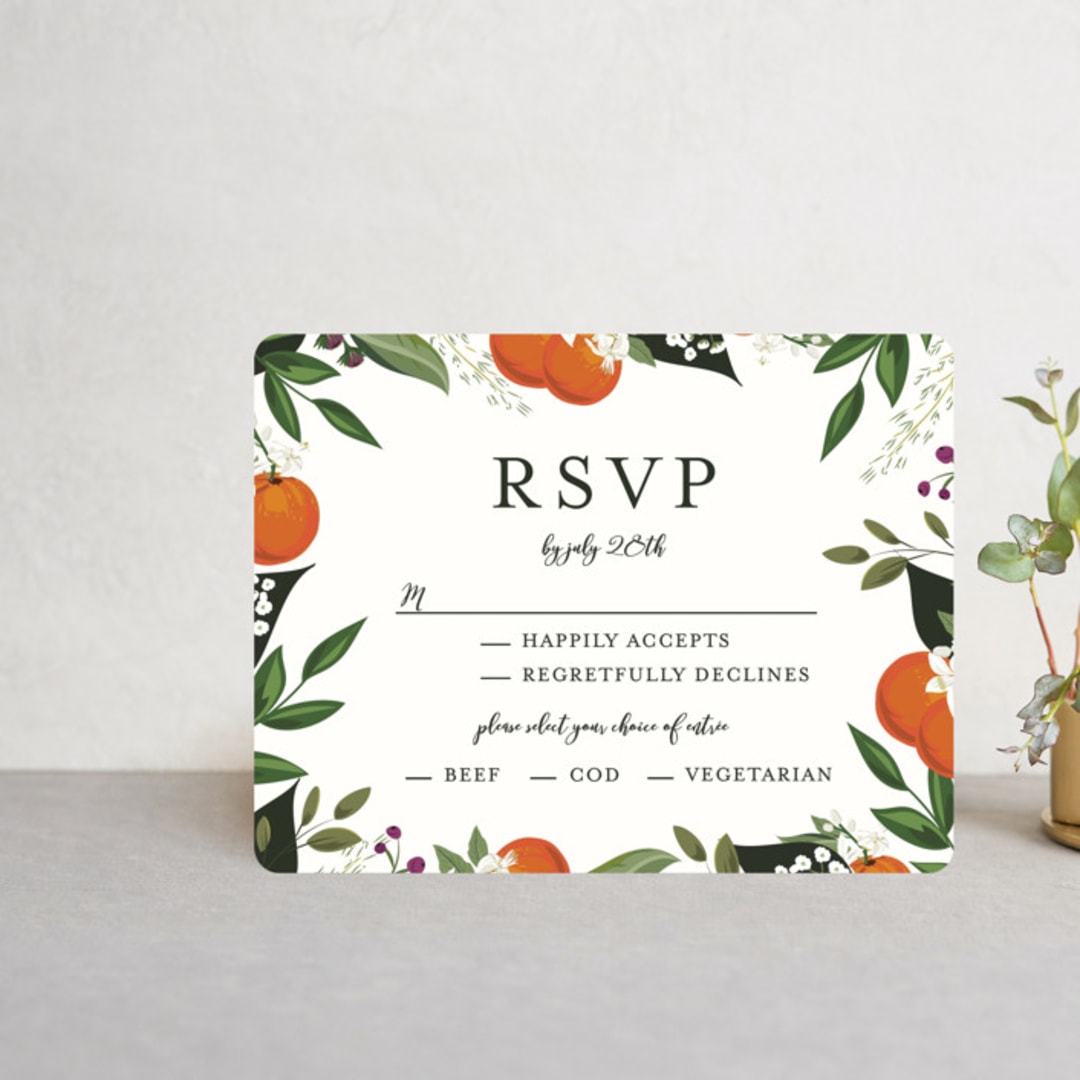 "Orange Blossoms" - RSVP Cards in Pearl by Susan Moyal - Front