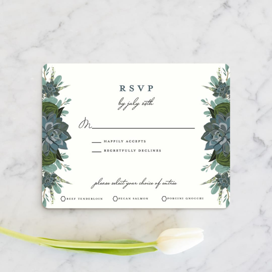 "Echeveria" - RSVP Cards in Prussian Blue by Susan Moyal - Front