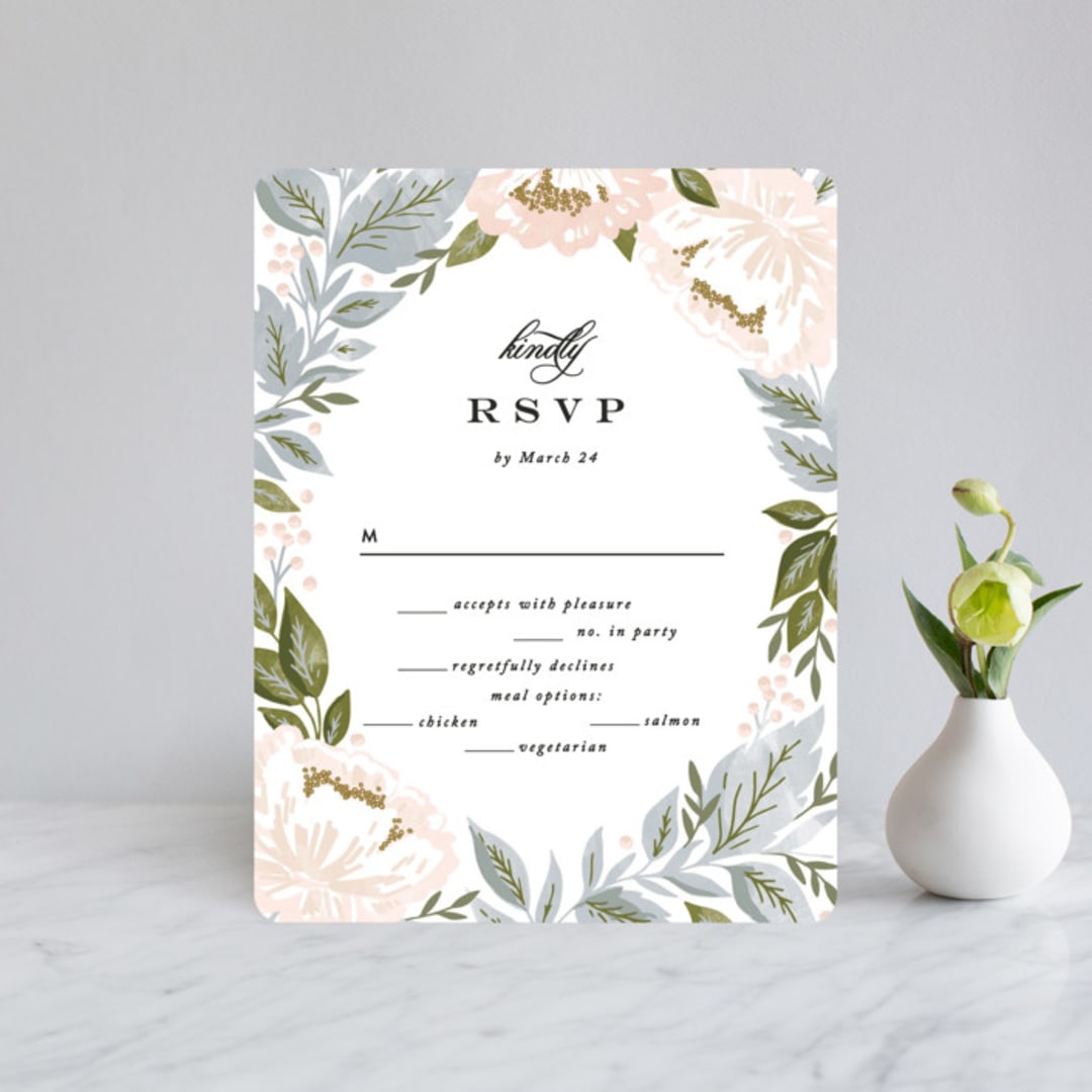 "Peony Floral Frame" - RSVP Cards in Cornflower by Alethea and Ruth - Front