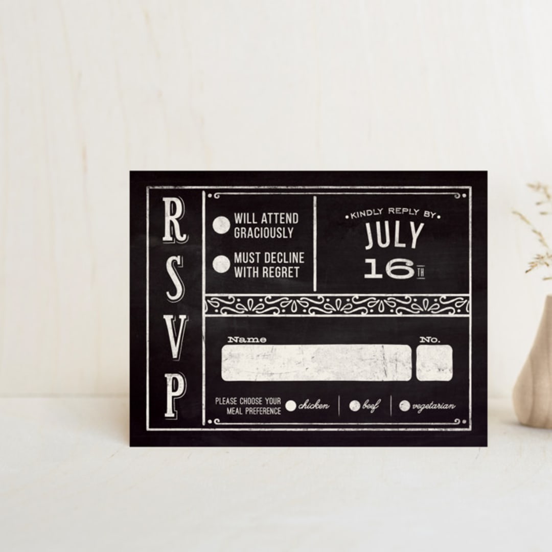 "Slated Forever" - RSVP Cards in Chalkboard by GeekInk Design - Front