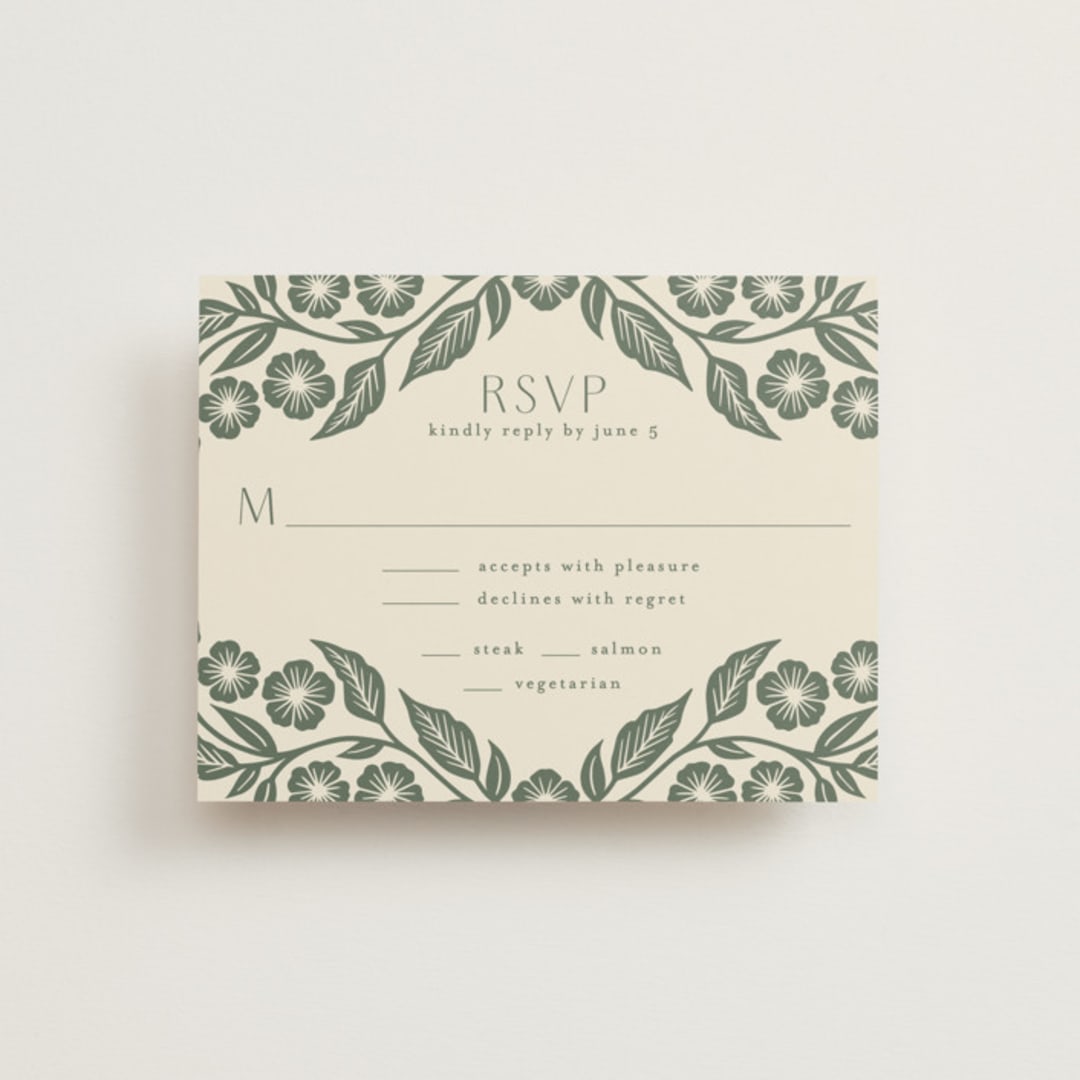 "Floral Diamond" - RSVP Cards in Eucalyptus by Katharine Watson - Front