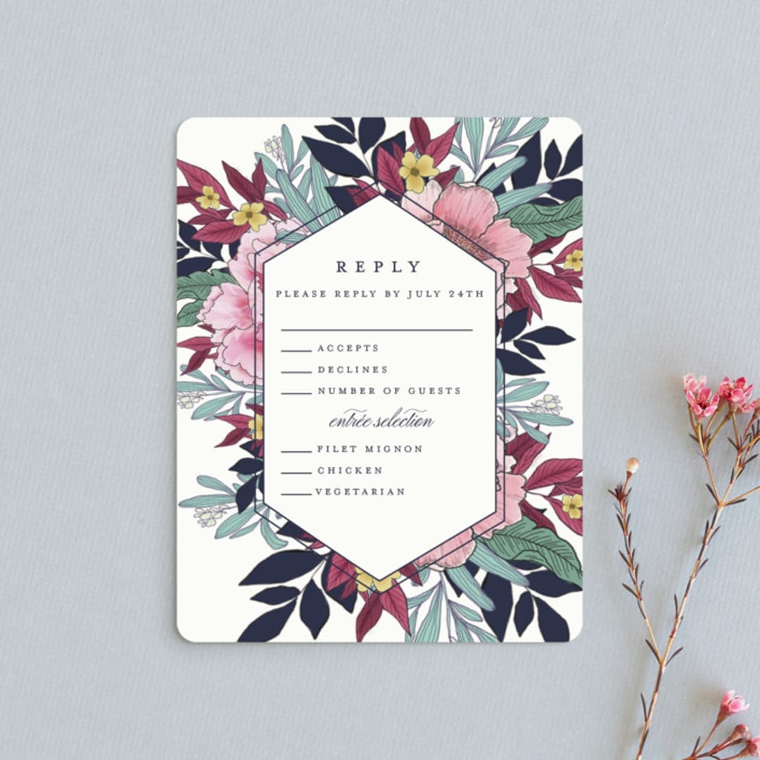 "Vintage Boughs" - RSVP Cards in Merlot by Grace Kreinbrink - Front