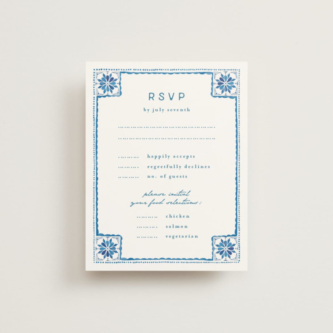 "watercolor tile" - RSVP Cards in Navy by Anastasia Makarova - Front