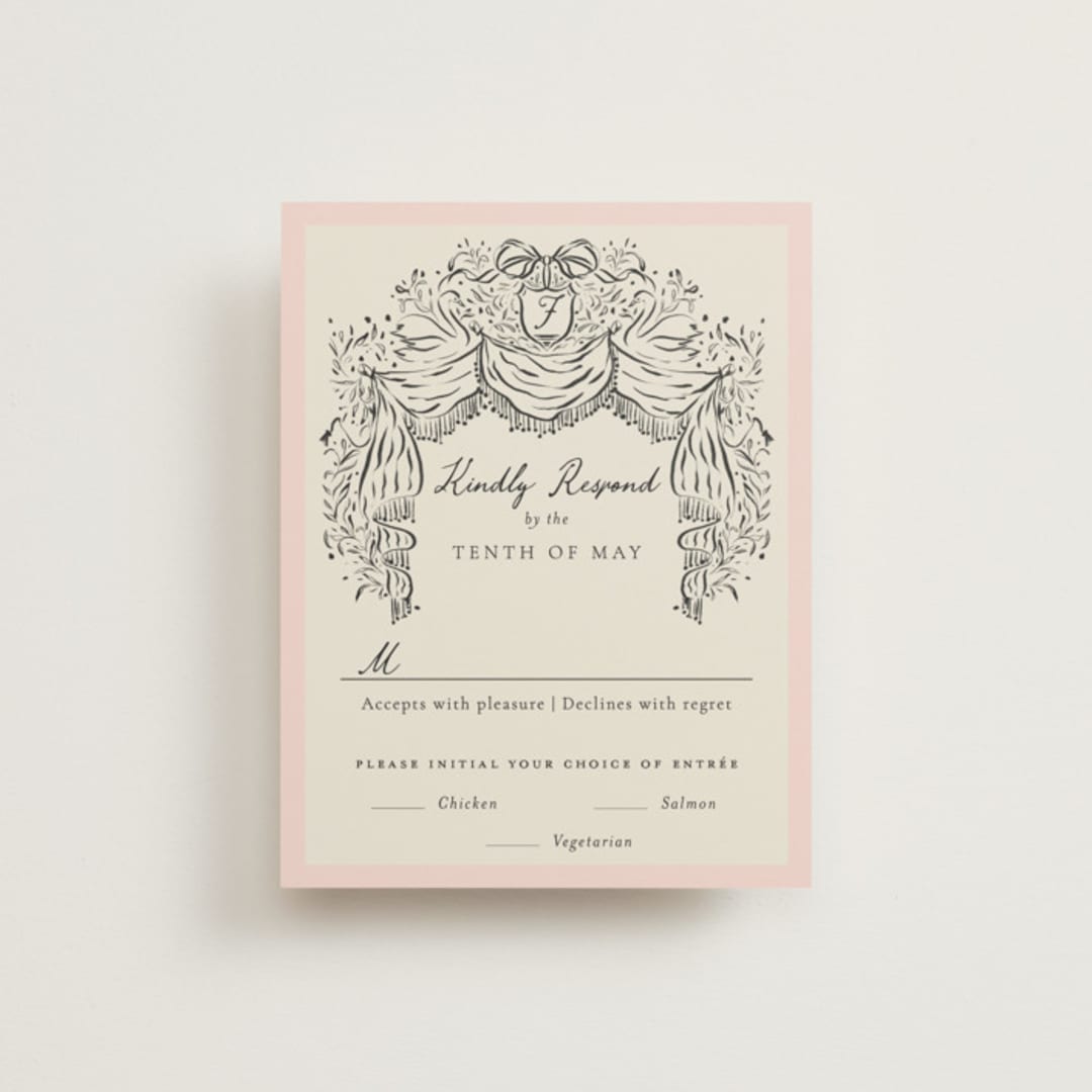 "Hand Illustrated Crest" - RSVP Cards in Peony by Jackie Crawford - Front