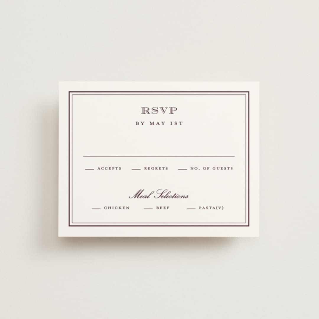 "Engraved names" - RSVP Cards in Burgundy by Stacey Meacham - Front