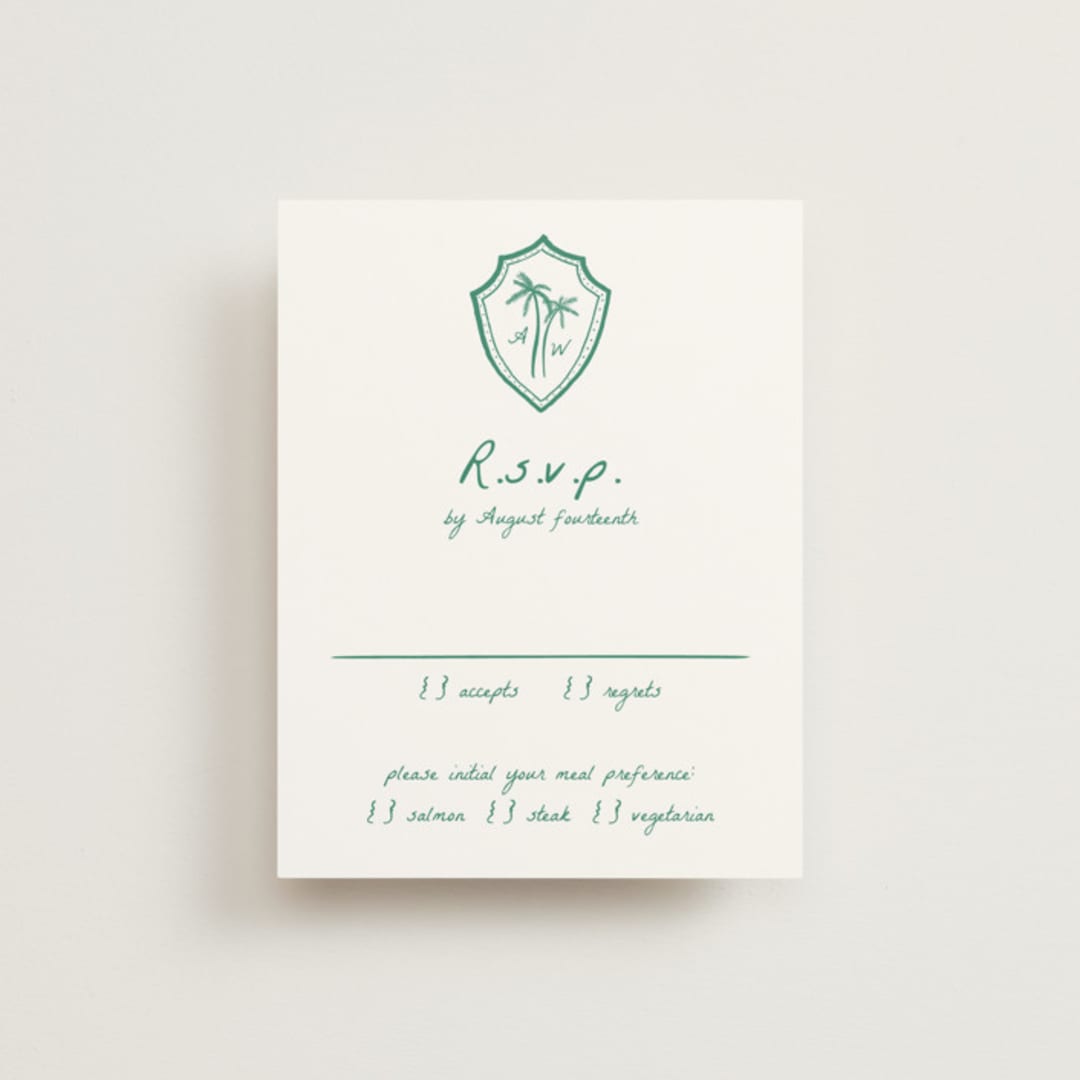"Palm Tree Crest" - RSVP Cards in Palm by Erika Firm - Front