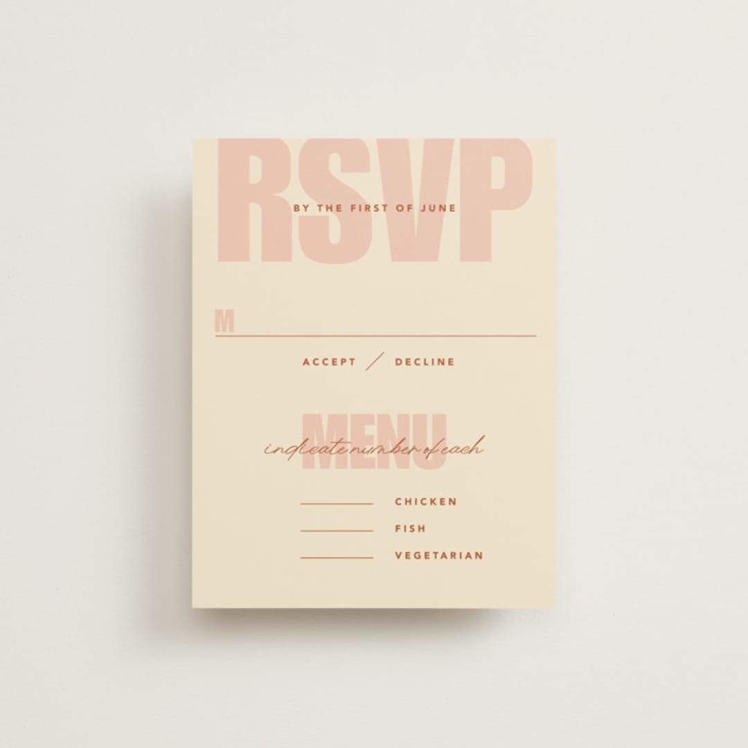 "Typographical Poster" - RSVP Cards in Blush by Stacey Day - Front