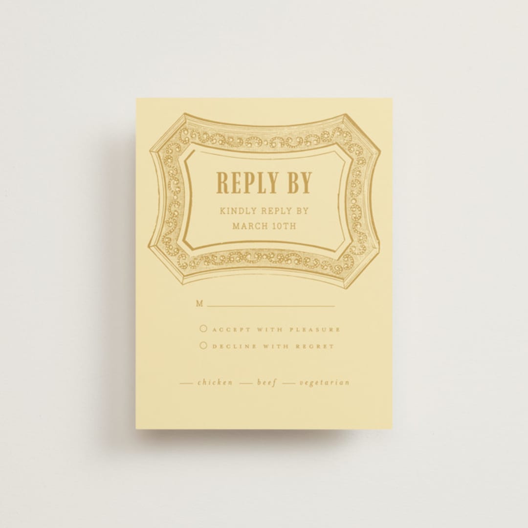 "Vintage Label" - RSVP Cards in Butter by Nazia Hyder - Front