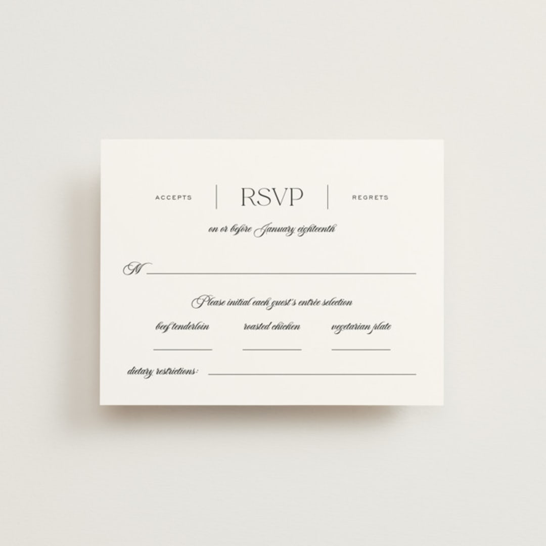 "Modern Romance" - RSVP Cards in Obsidian by Jennifer Postorino - Front