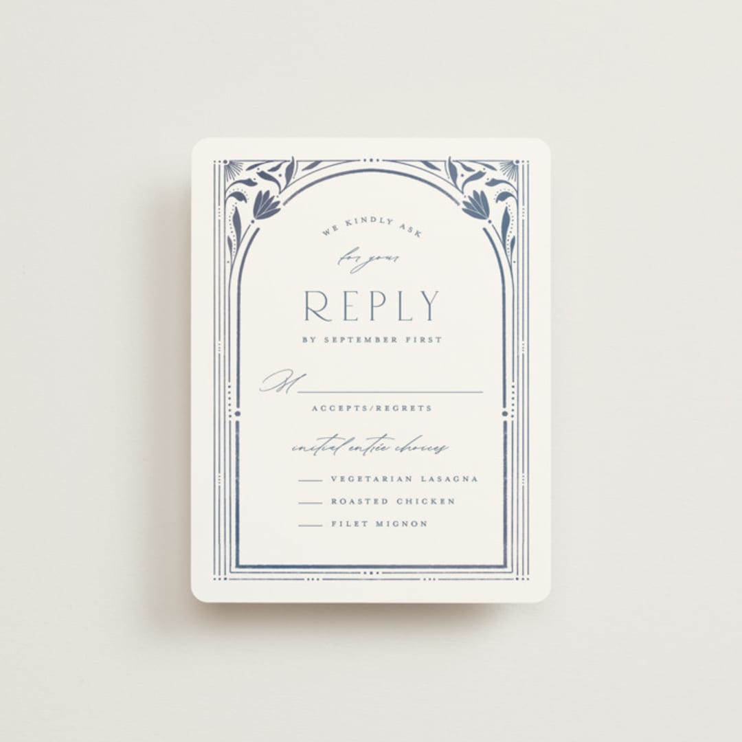"Nouveau Frame" - RSVP Cards in Delphinium by Ashley DeMeyere - Front