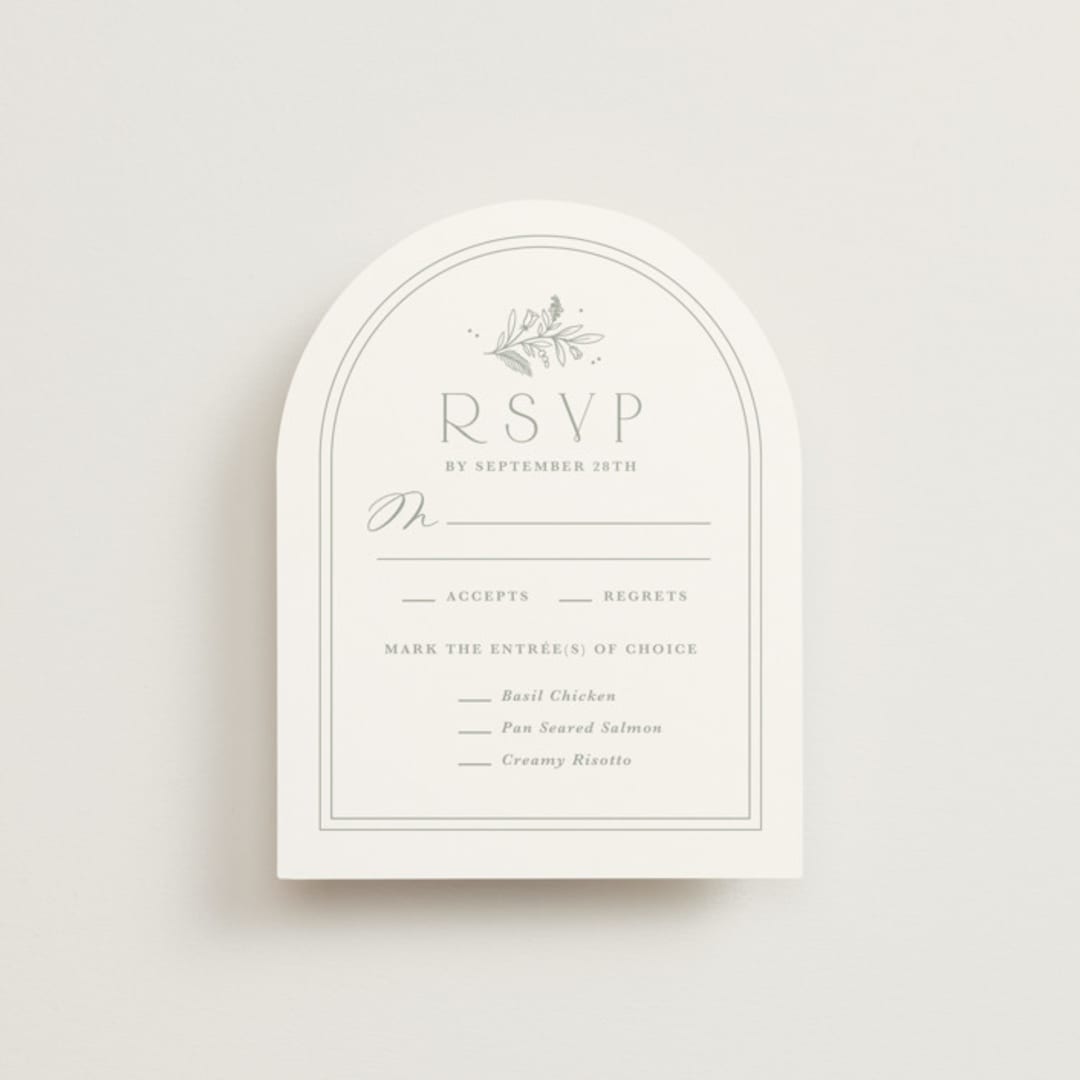 "Simple Crest" - RSVP Cards in Sage by Kristen Smith - Front