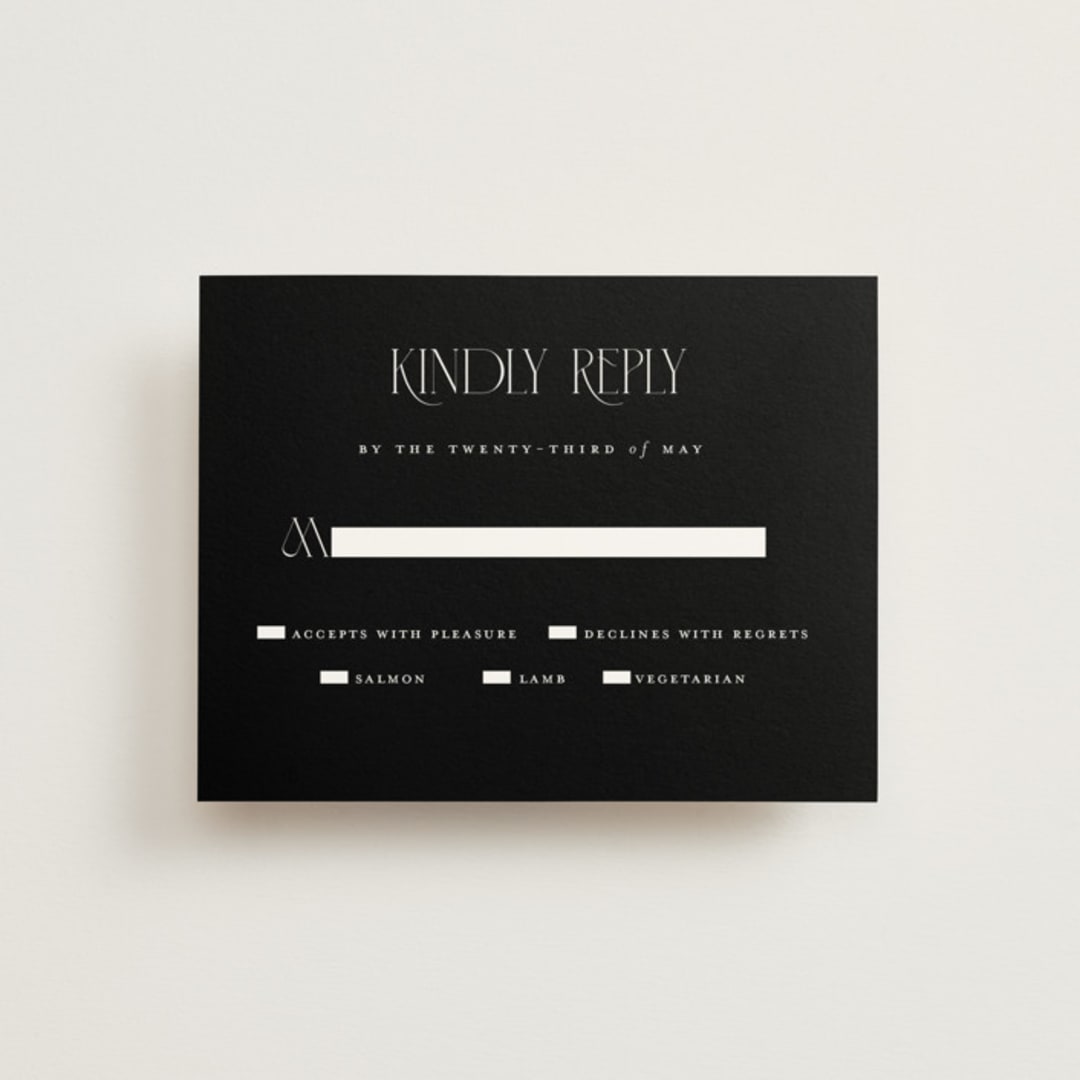 "Black-Tie" - RSVP Cards in Noir by Benita Crandall - Front