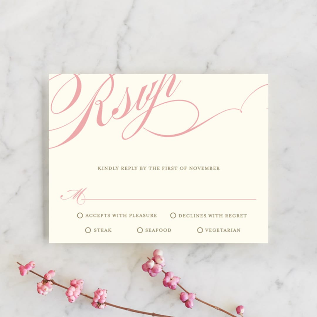 "Winter Flourish" - RSVP Cards in Petal Pink by Annie Clark - Front