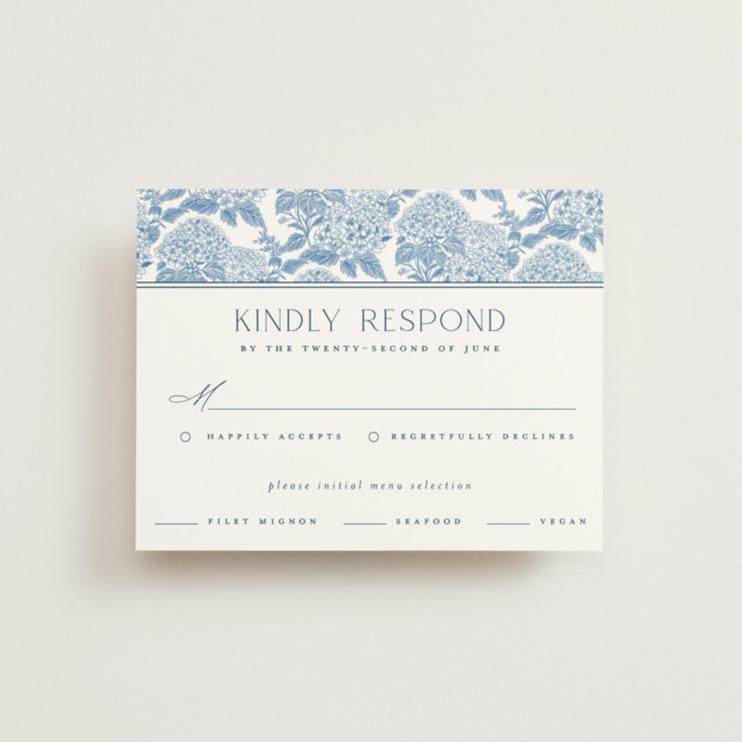 "Coastal Toile" - RSVP Cards in Sea by Jenna Holcomb - Front