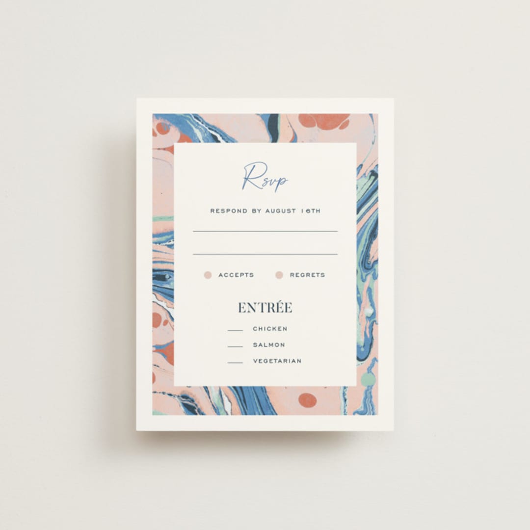"Mod Marble" - RSVP Cards in Maraschino by A Real Peach Studio - Front