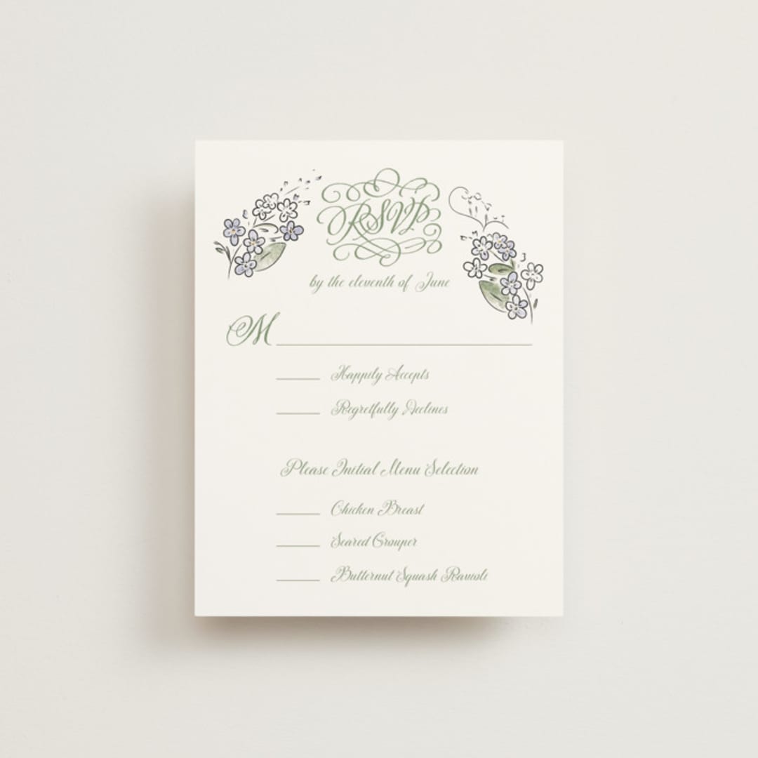 "Forget Me Nots" - RSVP Cards in Violet by Jenna Holcomb - Front