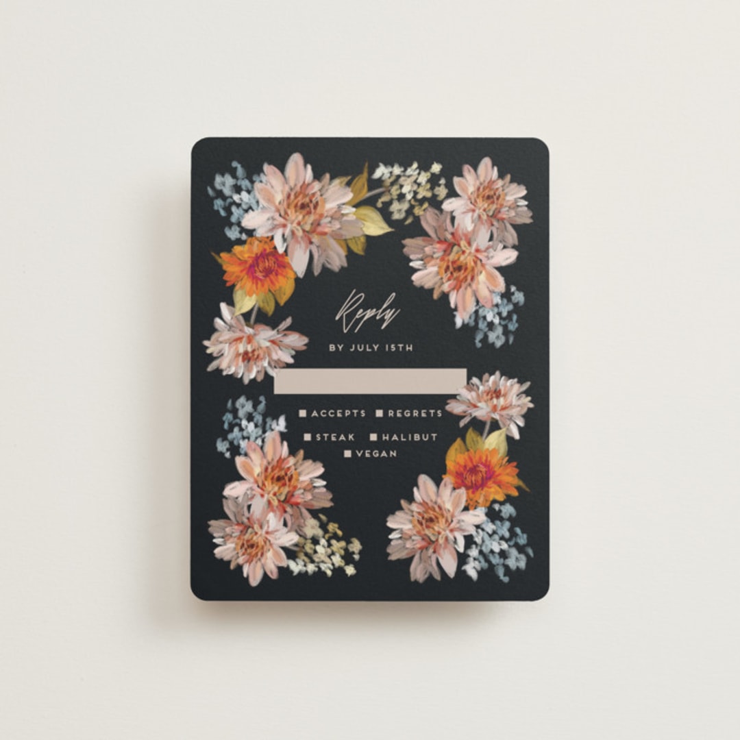 "Dahlia Season" - RSVP Cards in Navy by Olivia Kanaley Inman - Front